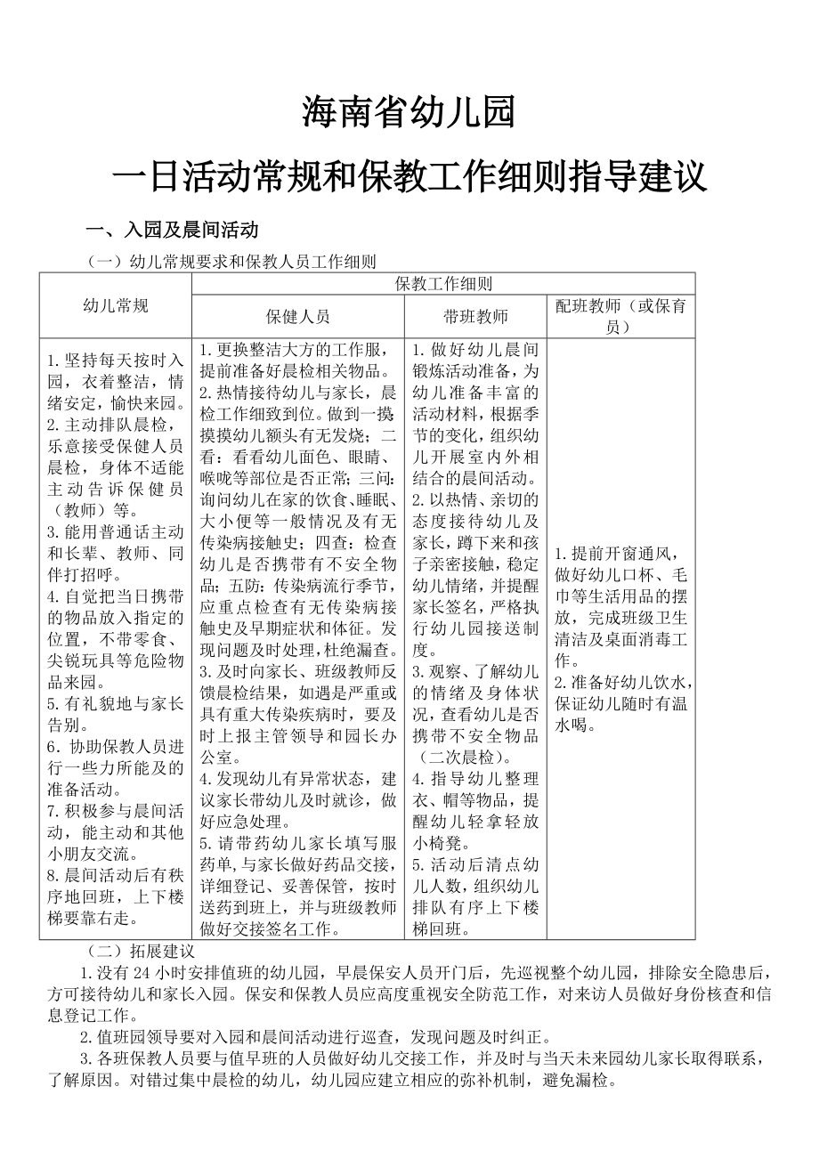 海南省幼儿园一日活动常规和保教工作细则指导建议.doc_第1页