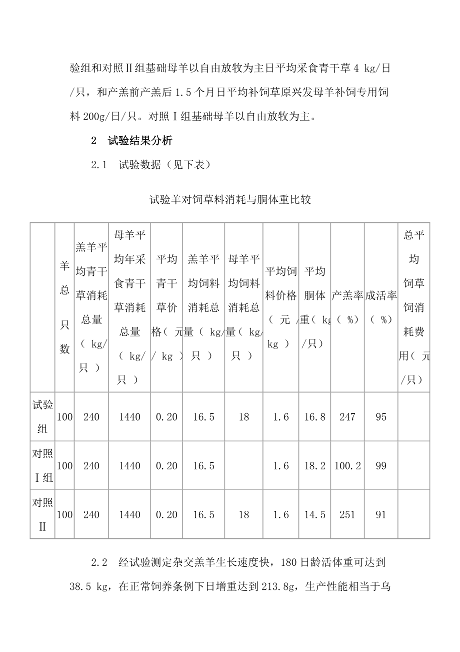 乌珠穆沁羊、小尾寒羊及其杂交羔羊经济效益分析.doc_第2页