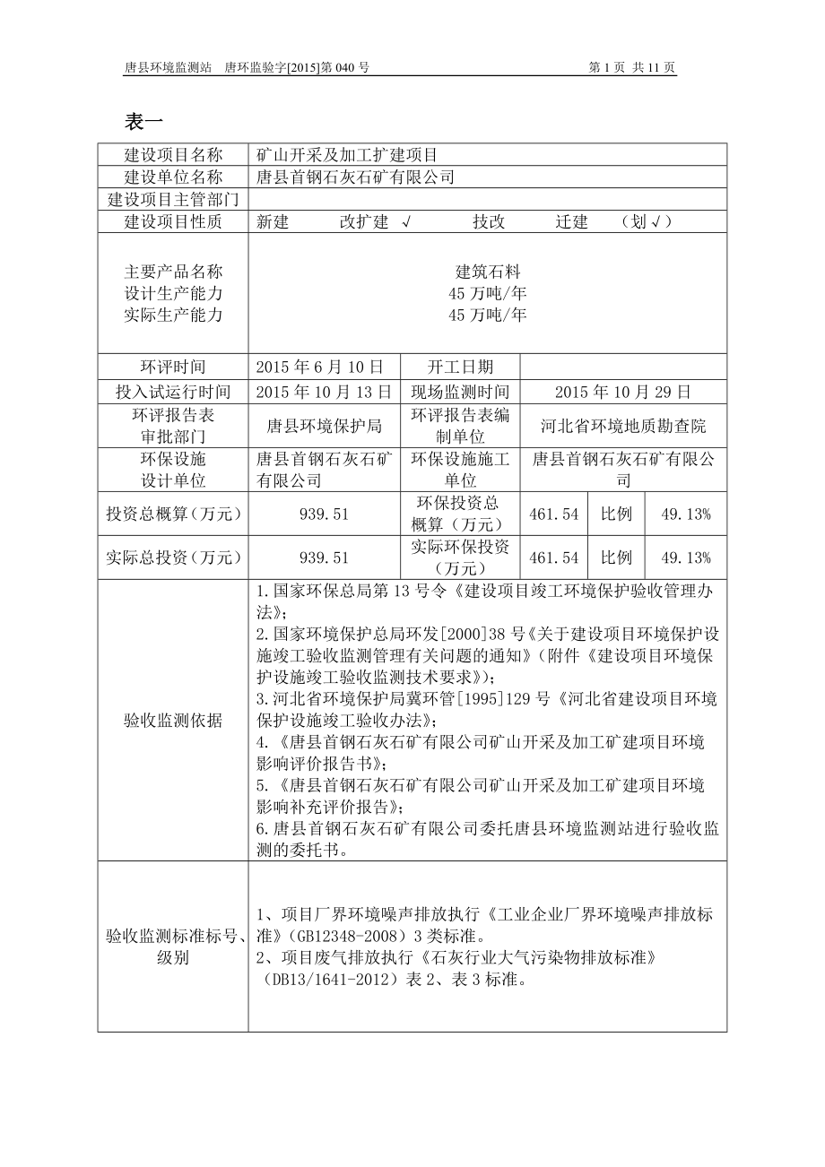 环境影响评价报告公示：唐首钢石灰石矿矿山开采及加工扩建监测报告[右键目标另存环评报告.doc_第3页