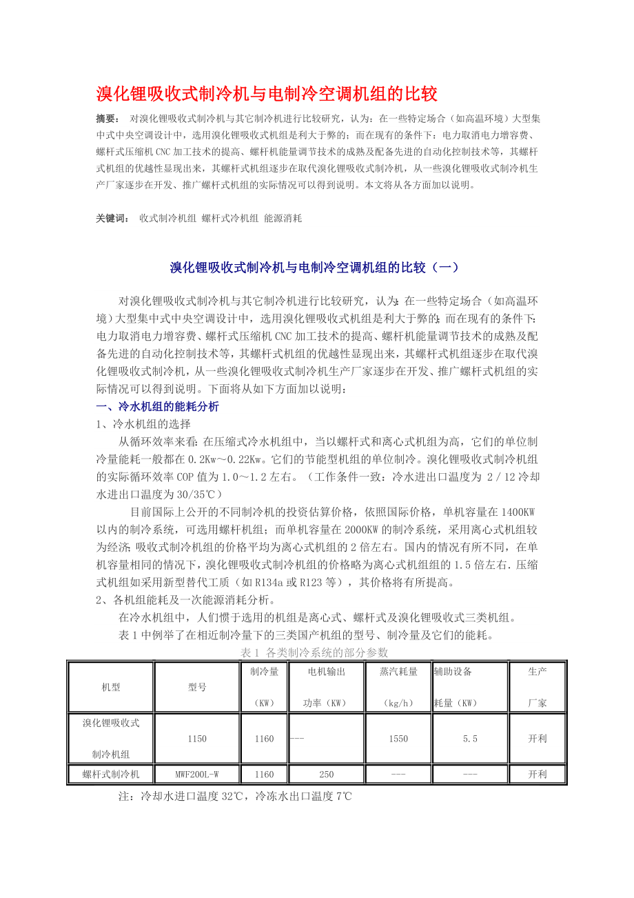 溴化锂吸收式制冷机与电制冷空调机组的比较.doc_第1页