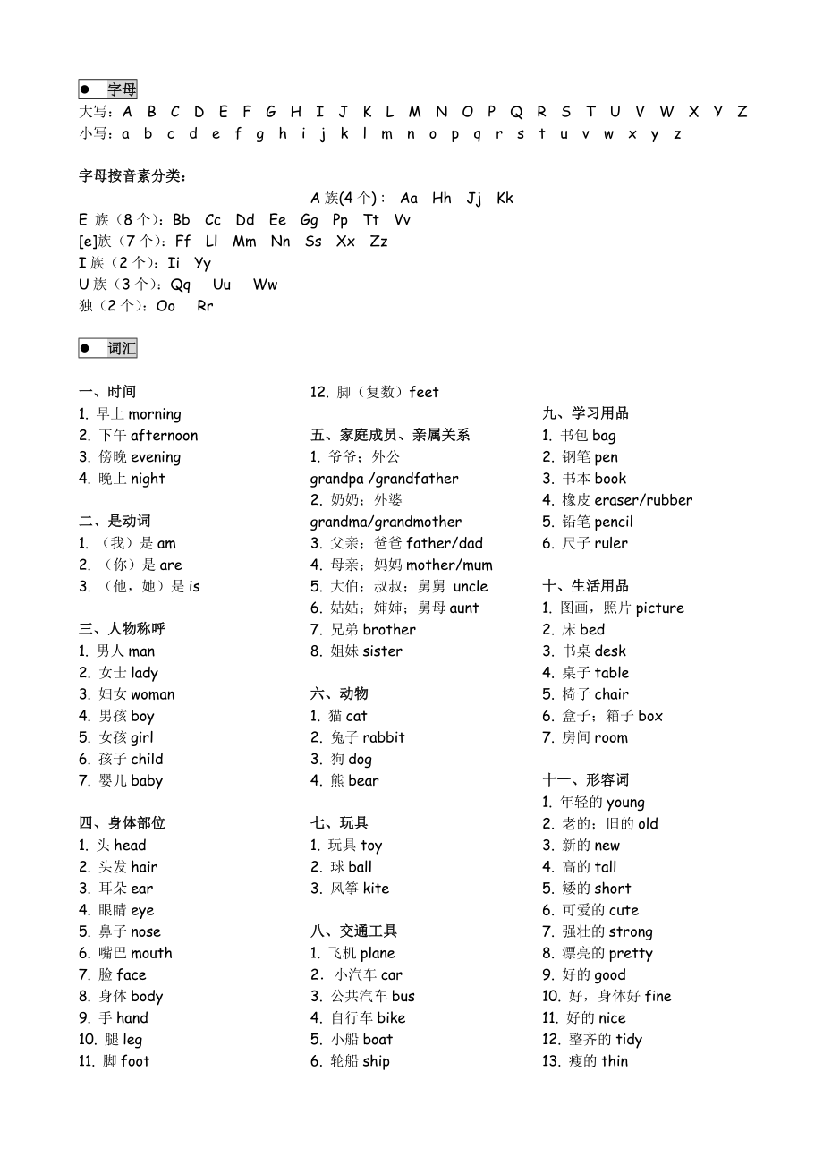 新广州版三年级上册英语期末复习资料.doc_第1页