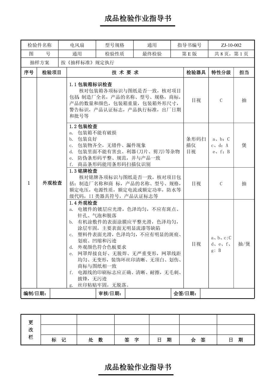 电风扇成品检验指导书 检验规范.doc_第1页