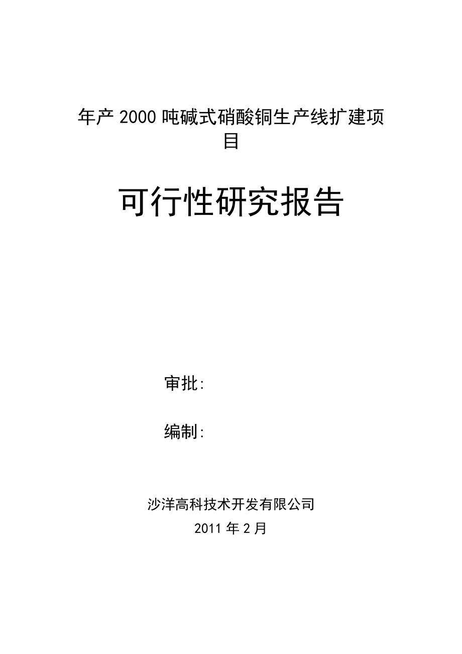 产2000吨碱式硝酸铜生产线扩建项目可行性研究报告.doc_第1页