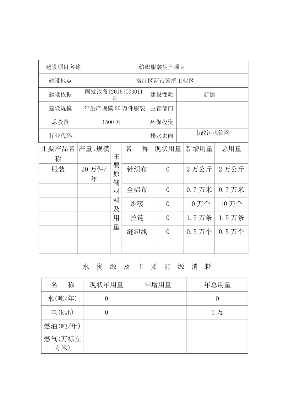 环境影响评价报告公示：纺织服装生环评文件环评报告.doc_第2页