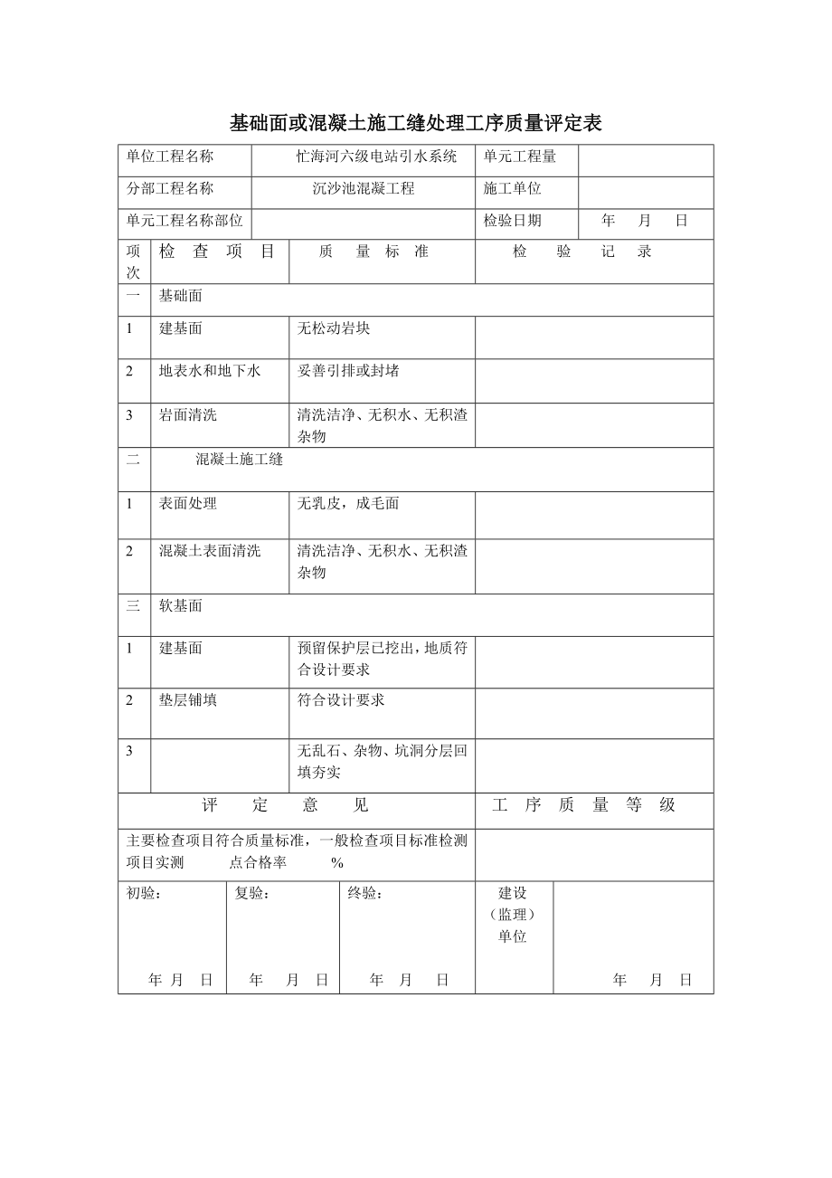 沉沙池混凝土工程质量评定表.doc_第3页