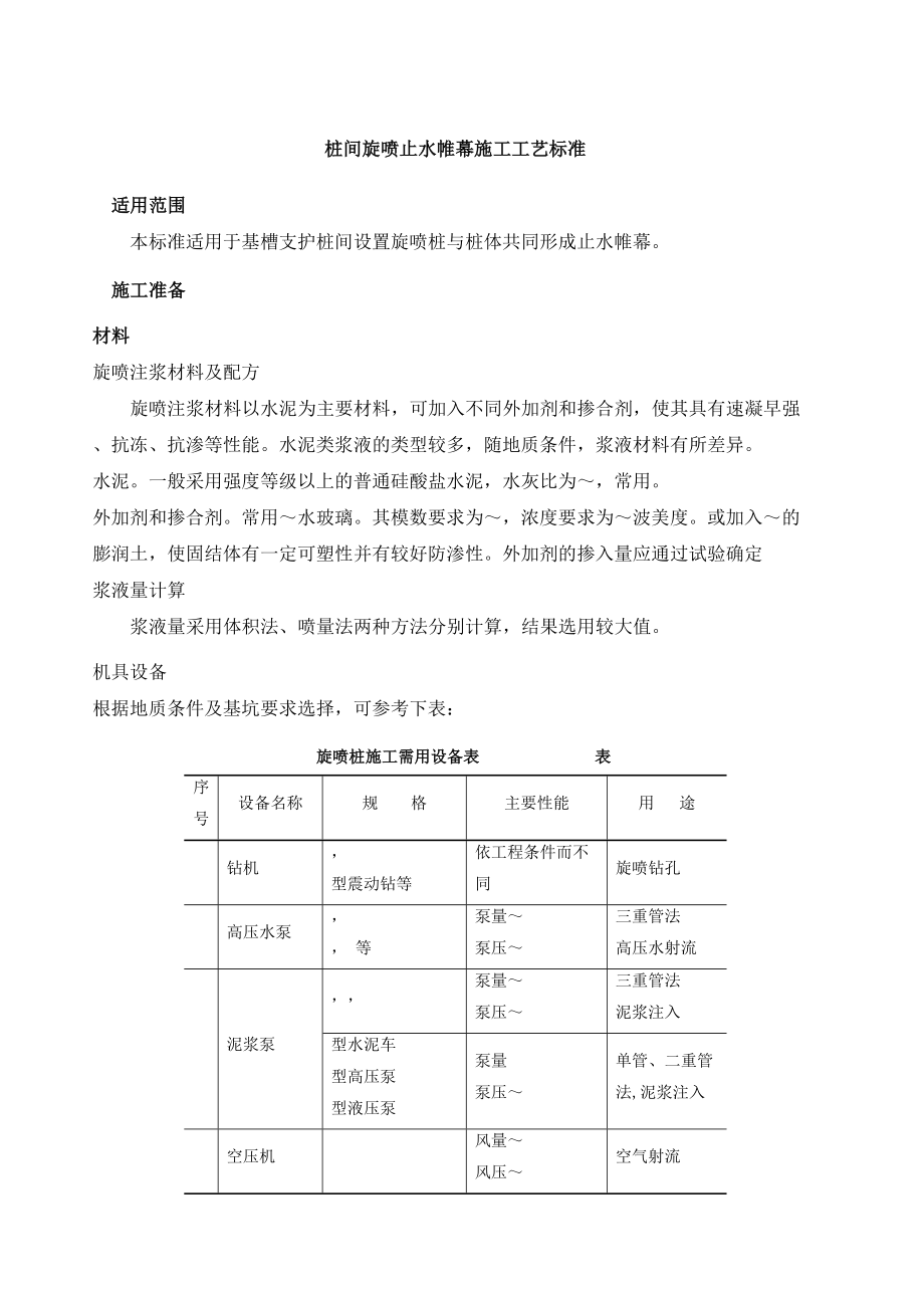 桩间旋喷止水帷幕施工工艺标准(工程科).doc_第1页