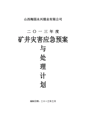 煤矿矿井应急预案灾害预防与处理计划.doc