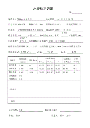 【精品】水表检定记录.doc