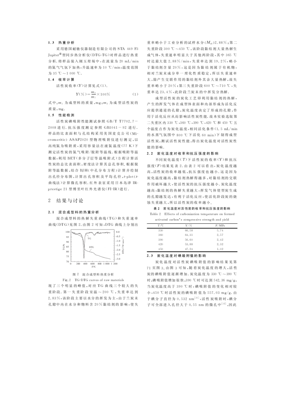 炭化温度对兰炭基成型活性炭性能的影响.doc_第2页