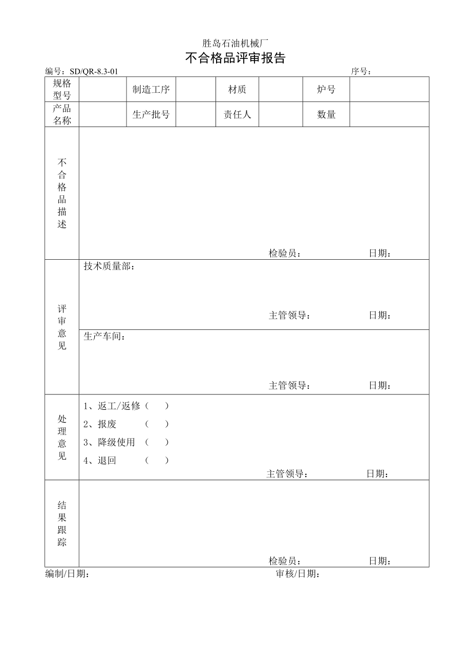 石油机械厂不合格品评审报告.doc_第1页