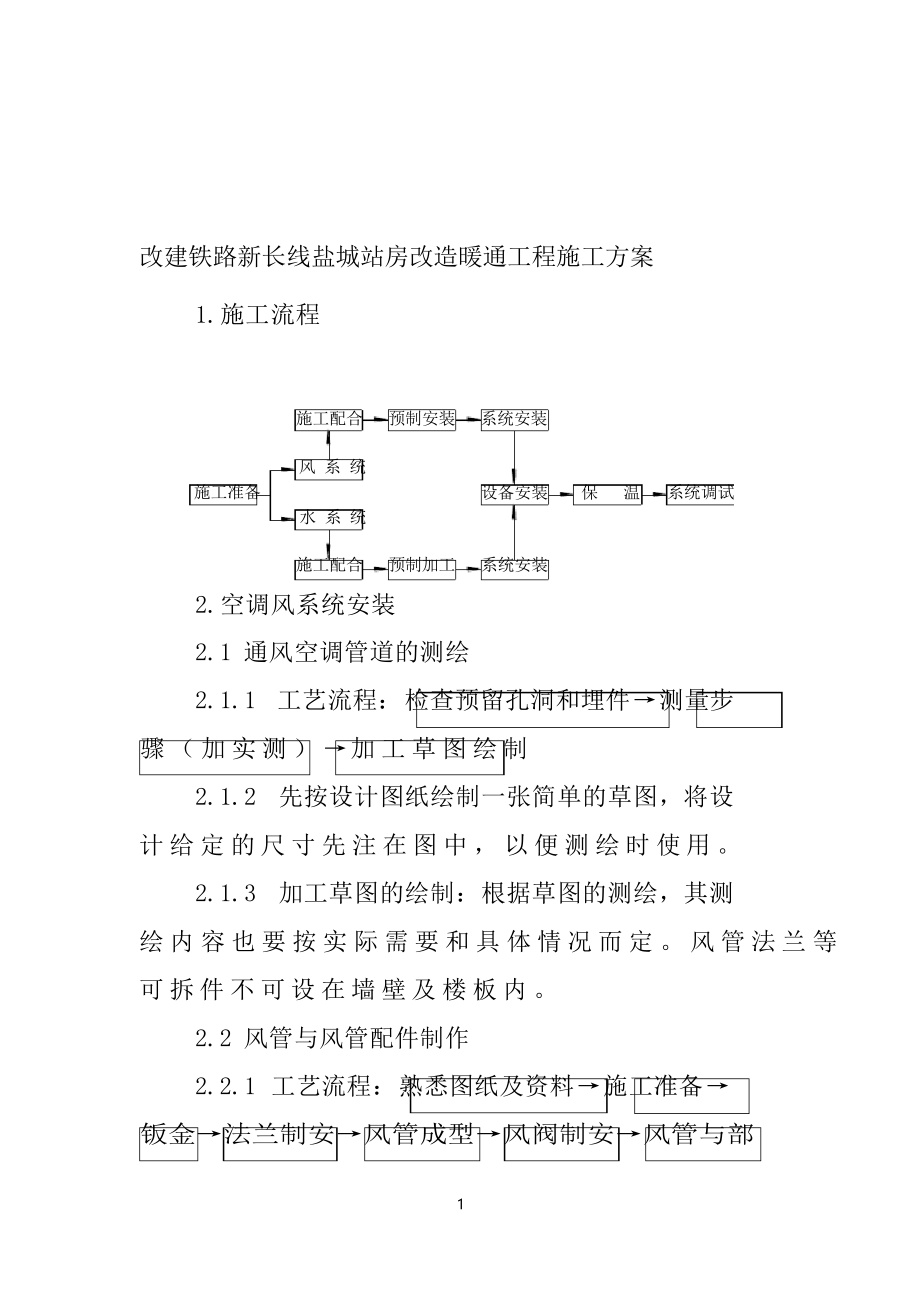 改建铁路新长线盐城站房改造暖通工程施工施工组织设计方案.docx_第1页