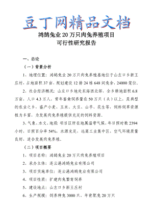 鸿鹄兔业20万只肉兔养殖项目可行性研究报告.doc