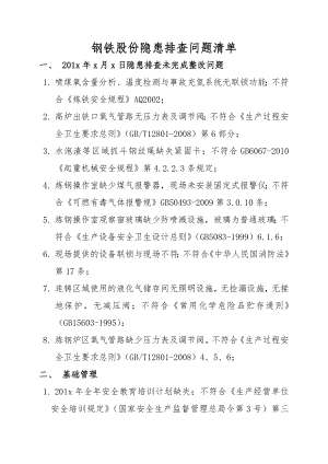 某钢铁厂_安全检查问题与依据汇总.doc