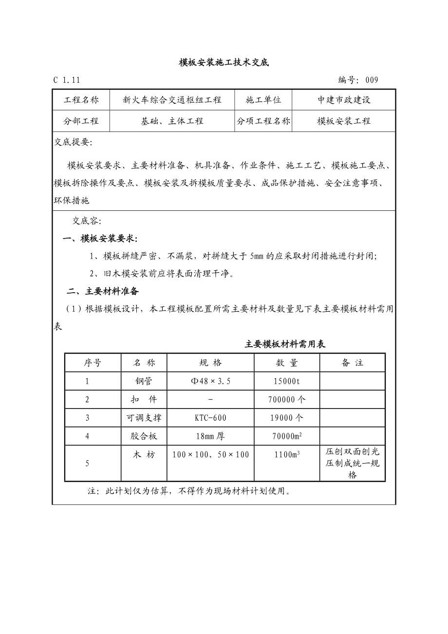 模板安装施工技术交底大全.doc_第1页