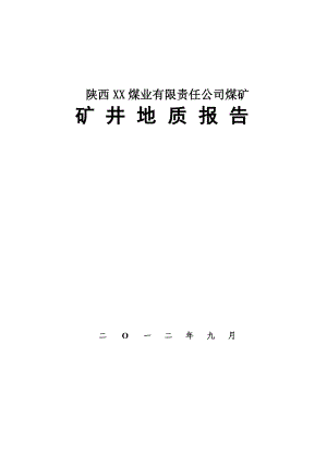 陕西XX煤业有限责任公司煤矿矿井地质报告.doc