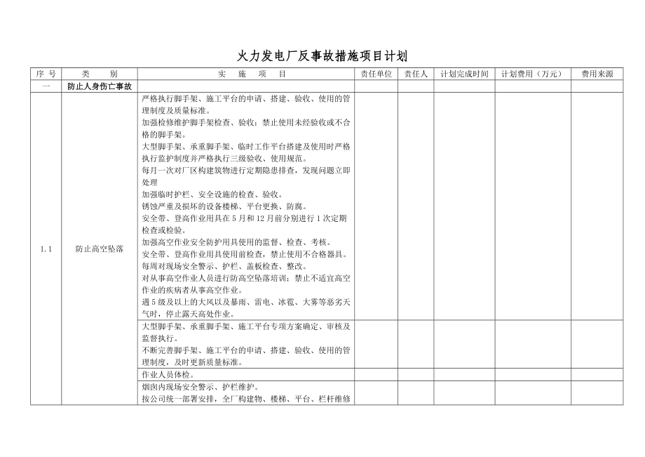 火力发电厂反事故措施项目计划讲解.doc_第1页