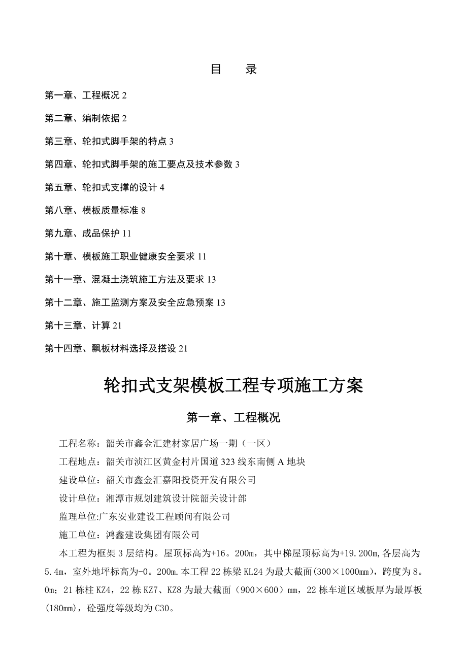 轮扣式支架模板工程专项施工方案.doc_第1页