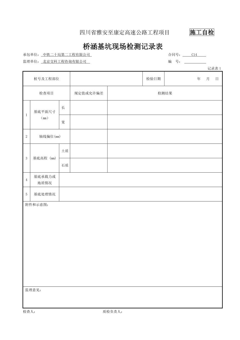 混凝土挡土墙检表及记录表.doc_第1页