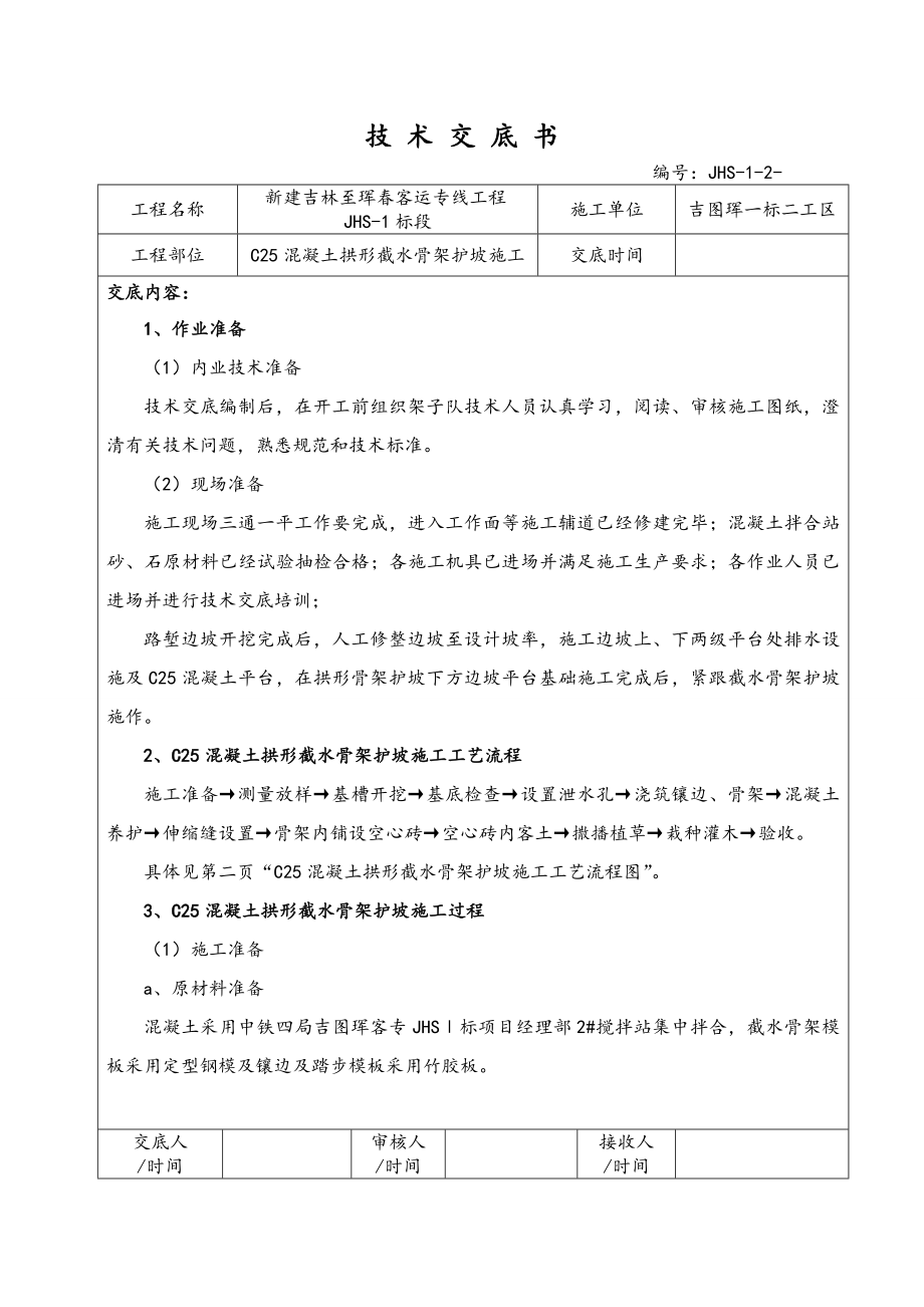 混凝土拱形骨架护坡施工技术交底大全.doc_第1页