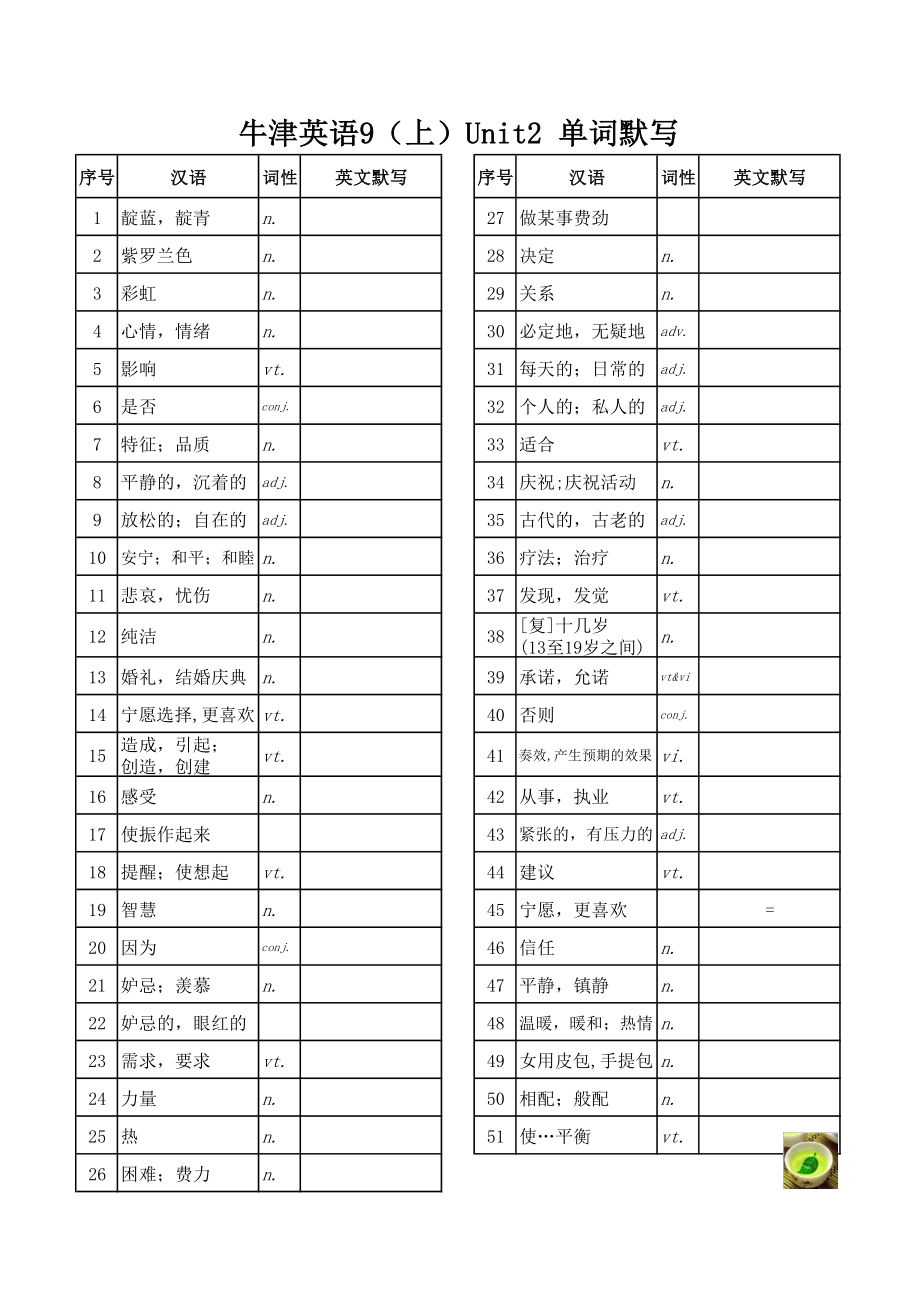 牛津英语9(上)单词默写直接打印版.doc_第2页