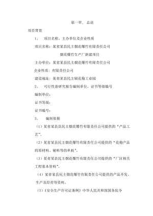 烟花爆竹生产厂新建项目可行性研究报告.doc