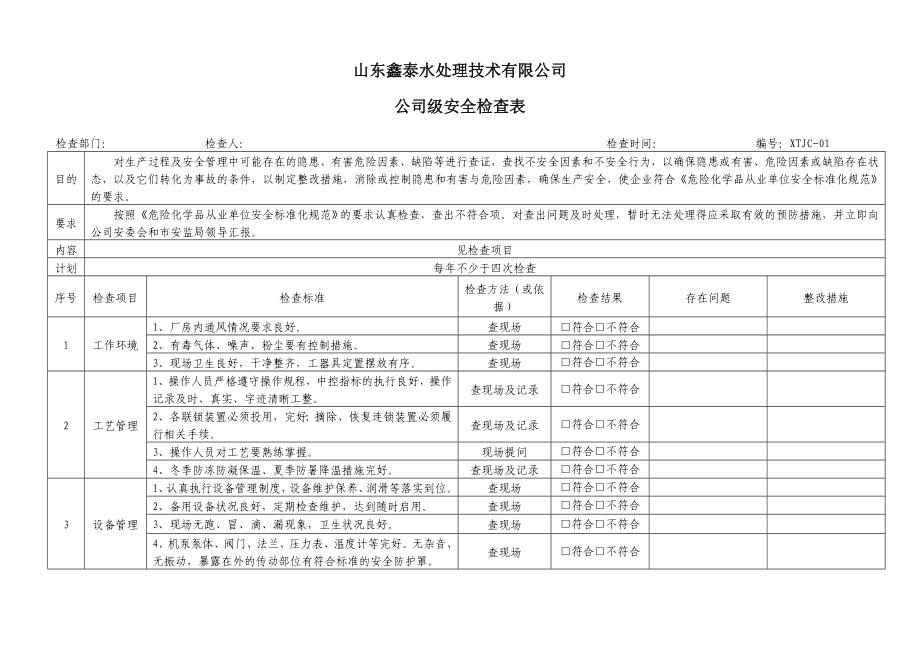 水处理技术有限公司安全检查表.doc_第3页