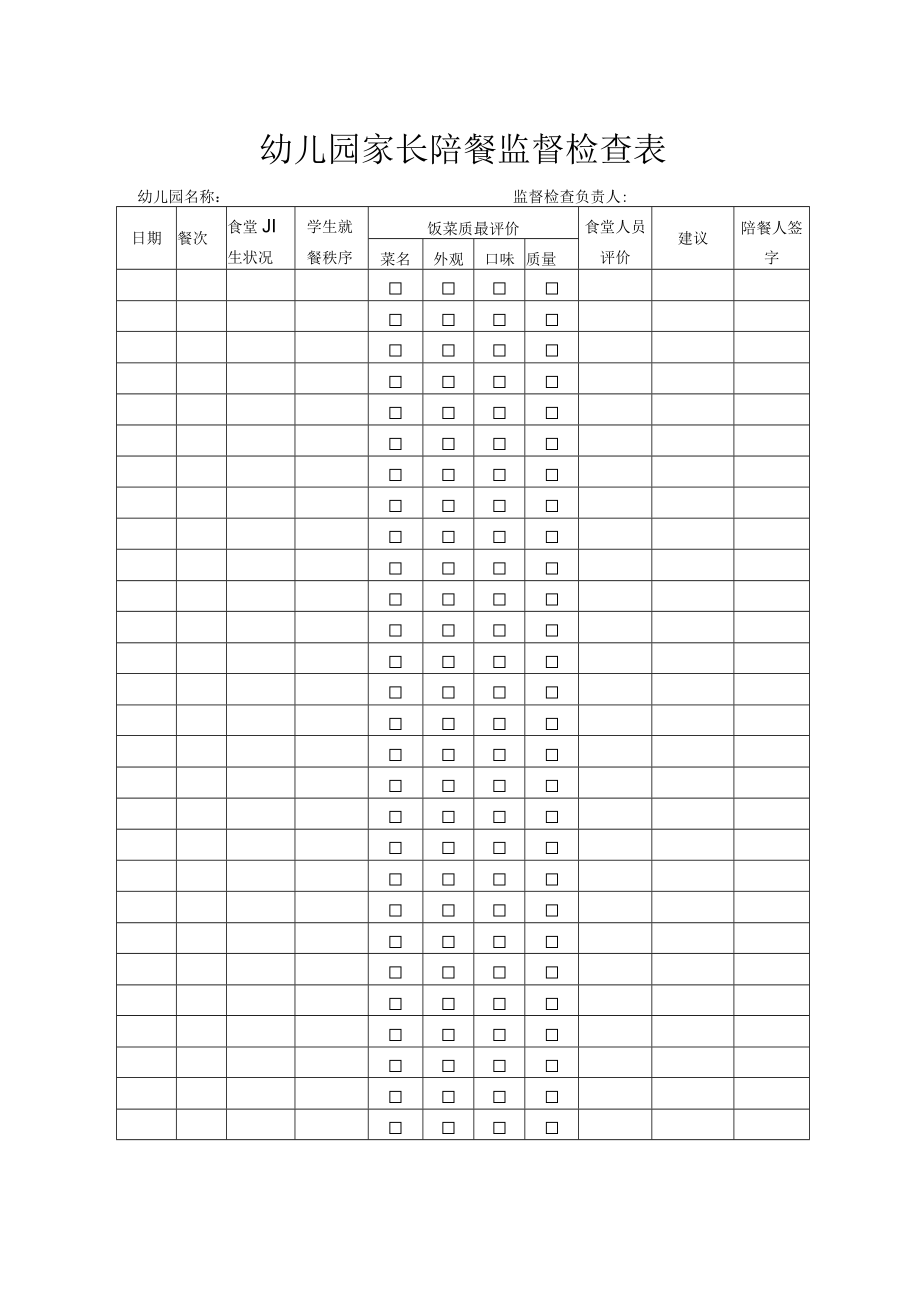 幼儿园家长陪餐监督检查表.docx_第1页