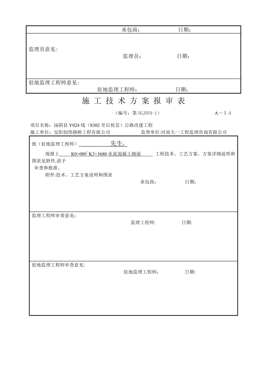 水泥混凝土面板施工方案及开工报告所用表格.doc_第3页