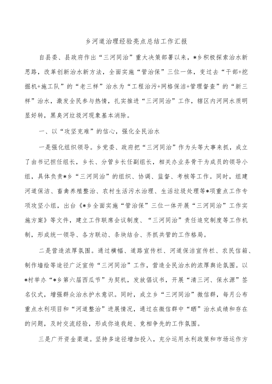 乡河道治理经验亮点总结工作汇报.docx_第1页