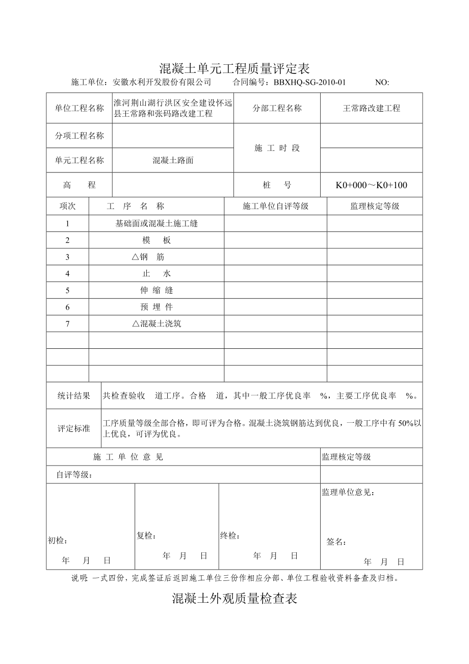 混凝土单元工程质量评定表.doc_第1页