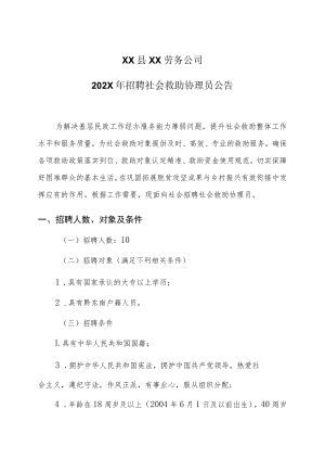 XX县XX劳务公司202X年招聘社会救助协理员公告.docx