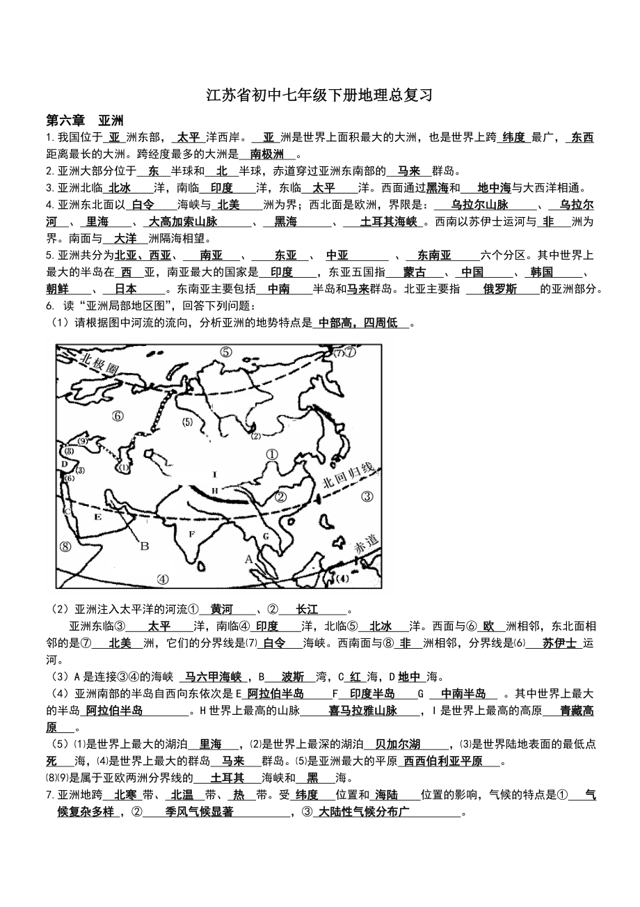 江苏省七年级下册地理知识点汇总打印版.doc_第1页