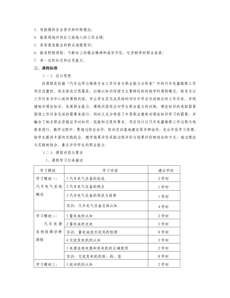 汽车电器设备构造与维修课程标准.doc_第3页