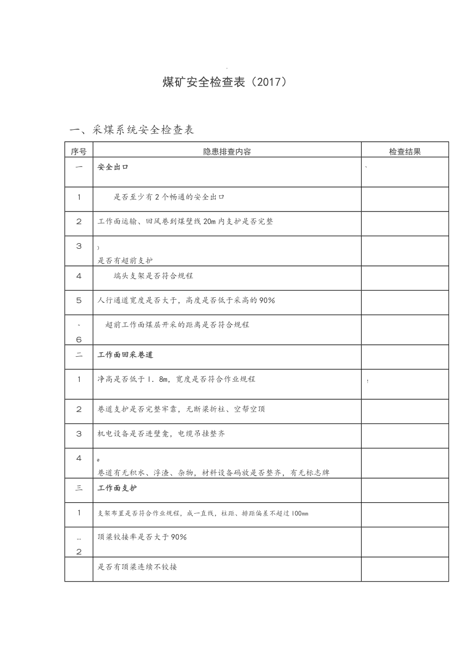 煤矿安全检查表.doc_第1页