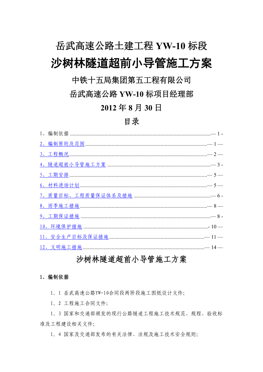 沙树林隧道超前小导管施工方案.doc_第1页