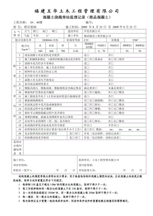 混凝土旁站记录(商品混凝土).doc