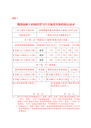 现浇混凝土结构位置与尺寸偏差实体检验文本记录表.doc