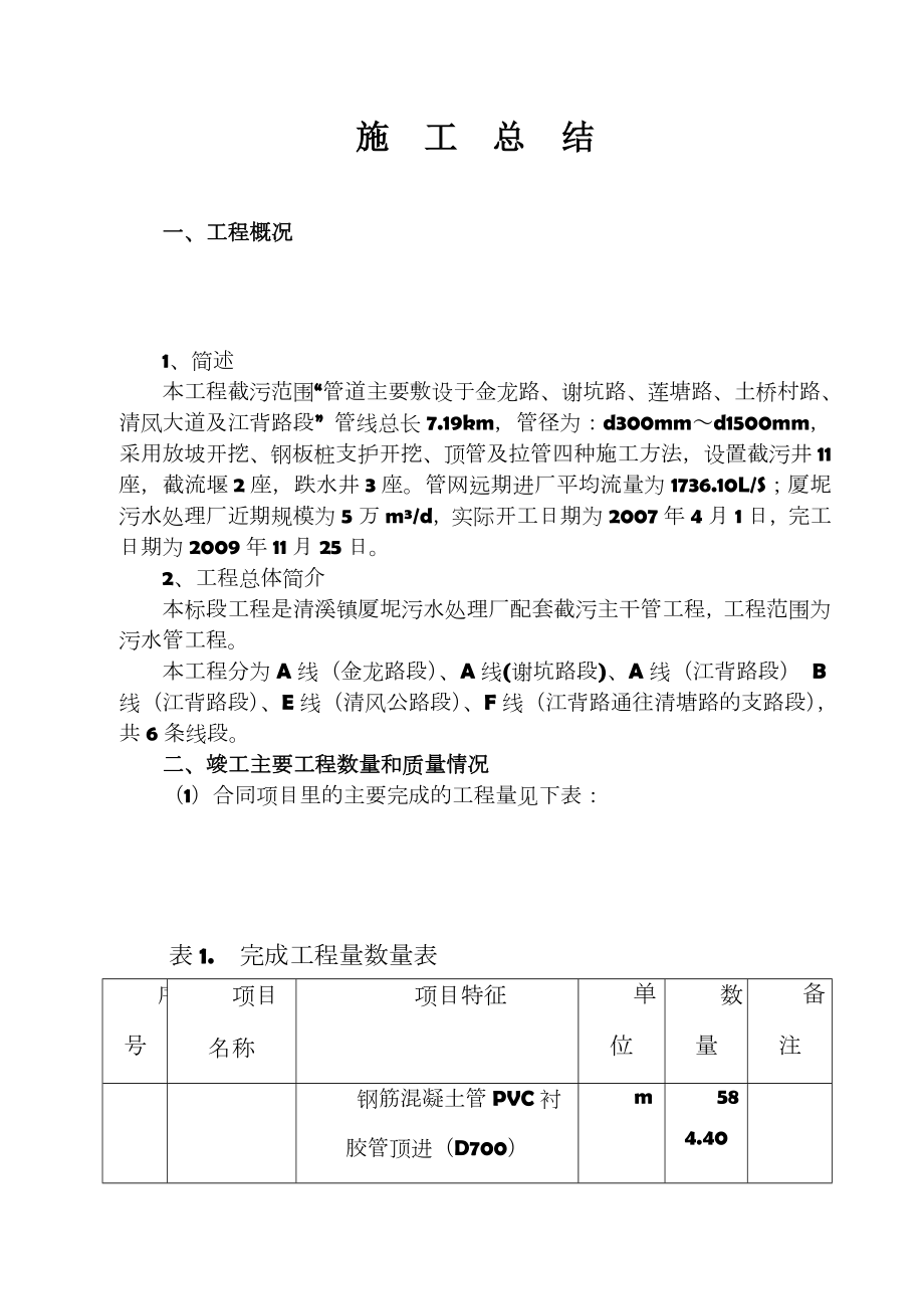 污水管网工程施工总结.doc_第1页