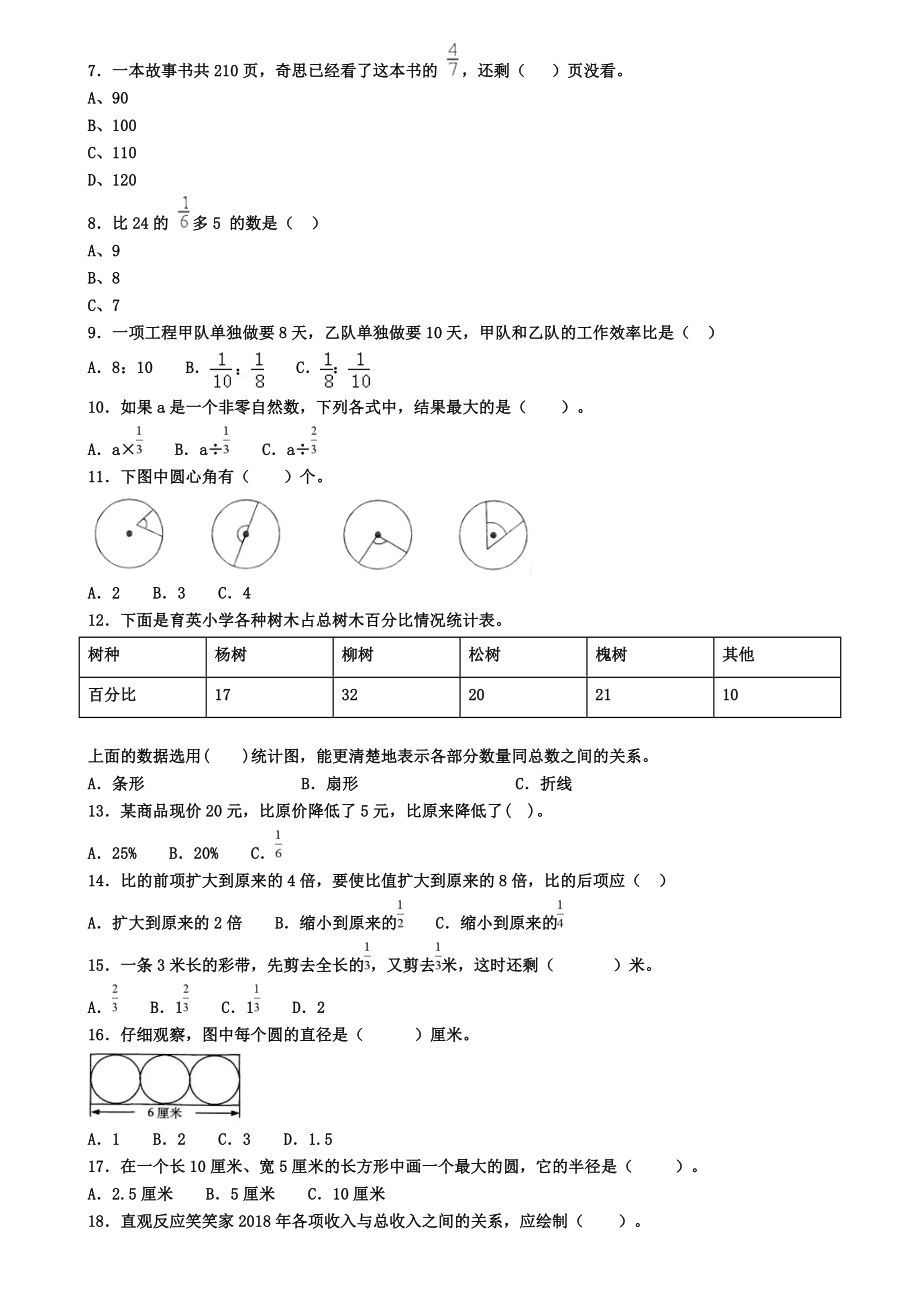 福建省厦门市小学六年级上学期精选100题选择题汇总有答案.doc_第2页