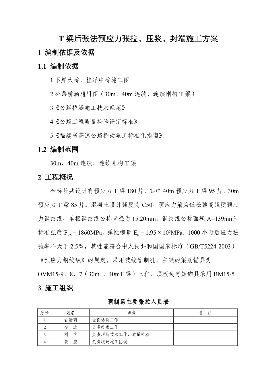 T梁后张法预应力张拉、压浆、封端施工方案.doc_第1页