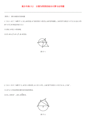 2019年中考数学总复习提分专练07以圆为背景的综合计算与证明题练习湘教版.docx