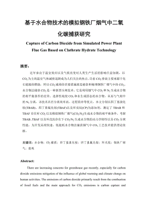 基于水合物技术的模拟钢铁厂烟气中二氧化碳捕获研究毕业论文.doc