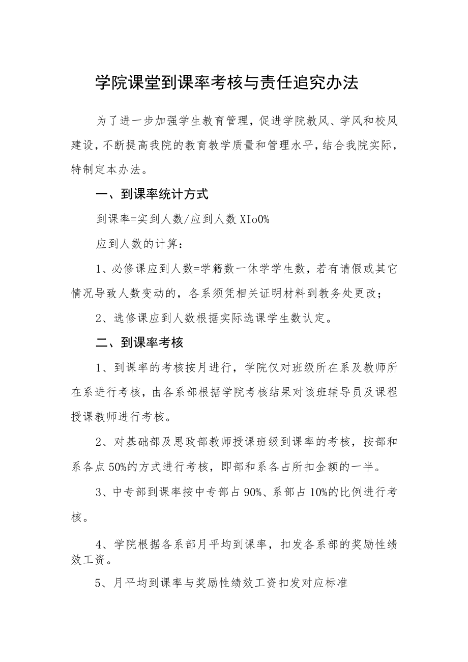 学院课堂到课率考核与责任追究办法.docx_第1页