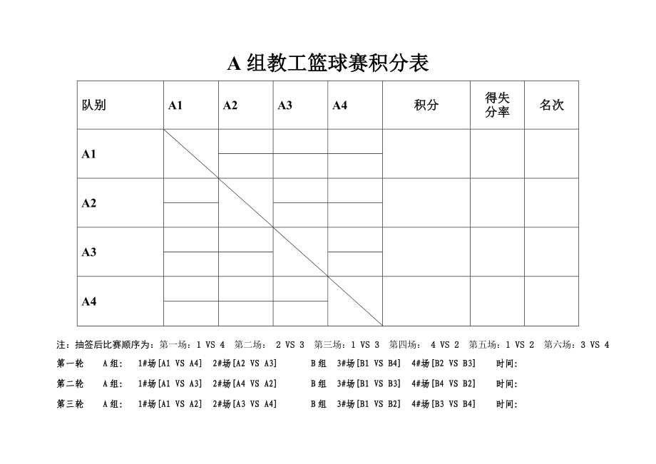 篮球单循环积分淘汰制赛程表积分表对阵表汇总.doc_第1页