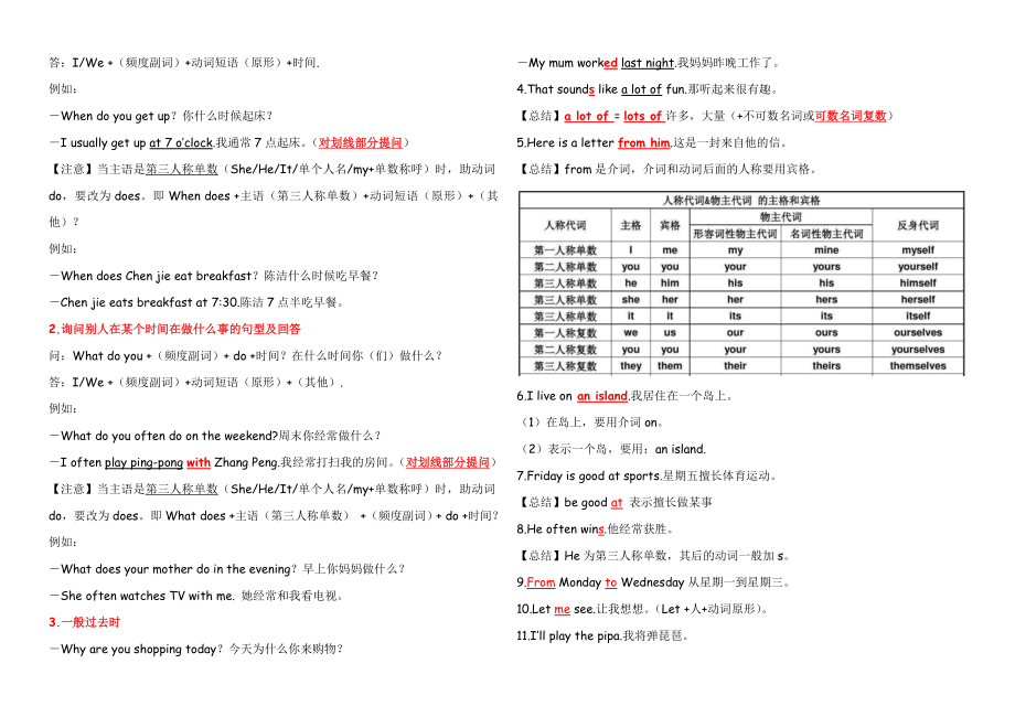 PEP人教版五年级英语下册Unit1-My-Day知识点归纳与练习(含答案).docx_第2页