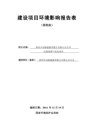 环境影响评价报告公示：鲁山发电报告表环评报告.doc