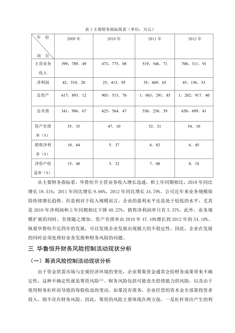 山东华鲁恒升财务风险控制问题研究毕业论文.doc_第2页