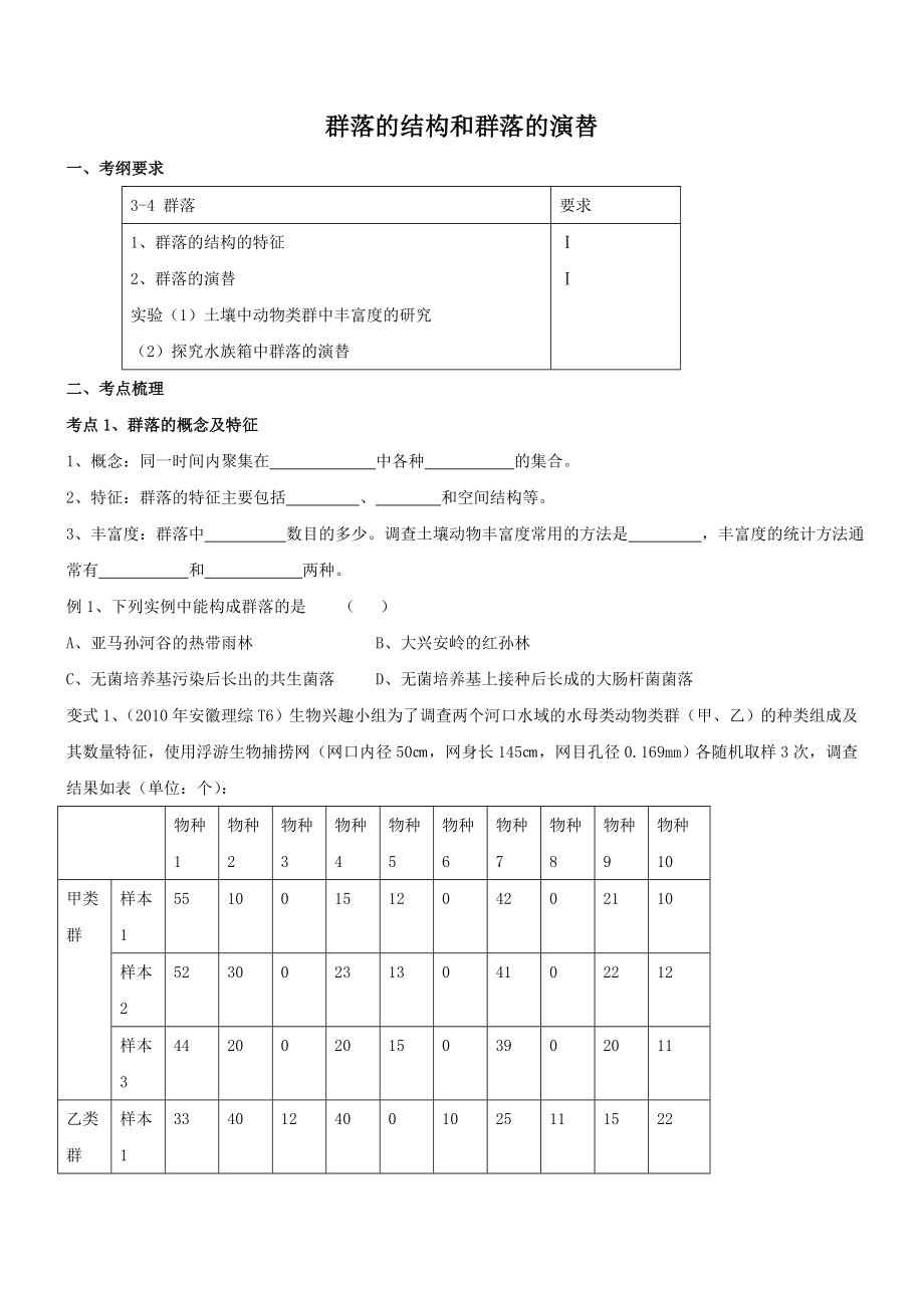 群落的结构和群落的演替一轮复习学案带答案.doc_第1页