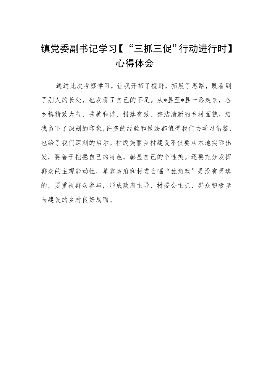 镇党委副书记学习【“三抓三促”行动进行时】心得体会.docx_第1页