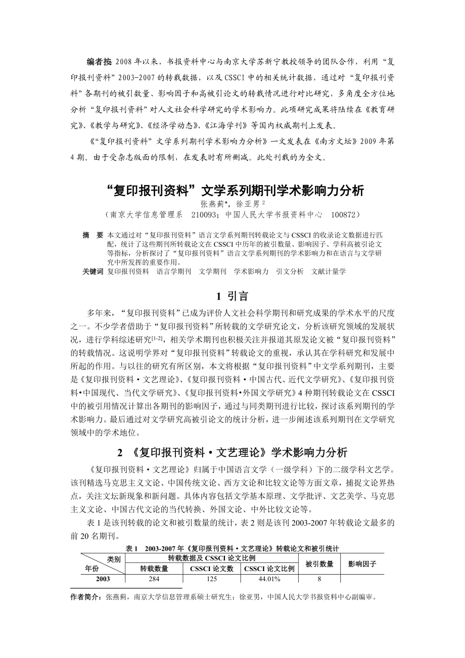 “复印报刊资料” 文学系列期刊学术影响力分析.doc_第1页